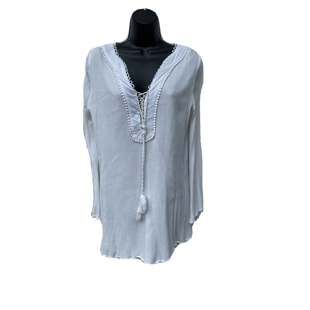 PPLA Clothing Mini Dress Ivory Gauze Long Sleeves Large Lined Cassius